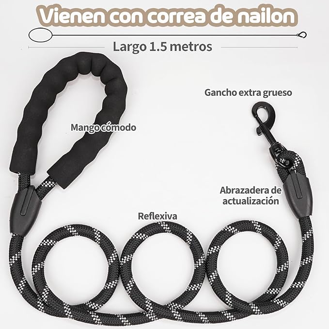 MESVIER Arnés para Perro Chico Mediano Grande con Correa 1.5m, Pechera para Perro Ajustable Reflectante Transpirable, Arneses para Perros Sin Tirones para Caminar Viajar Entrenar Perros Accesorios
