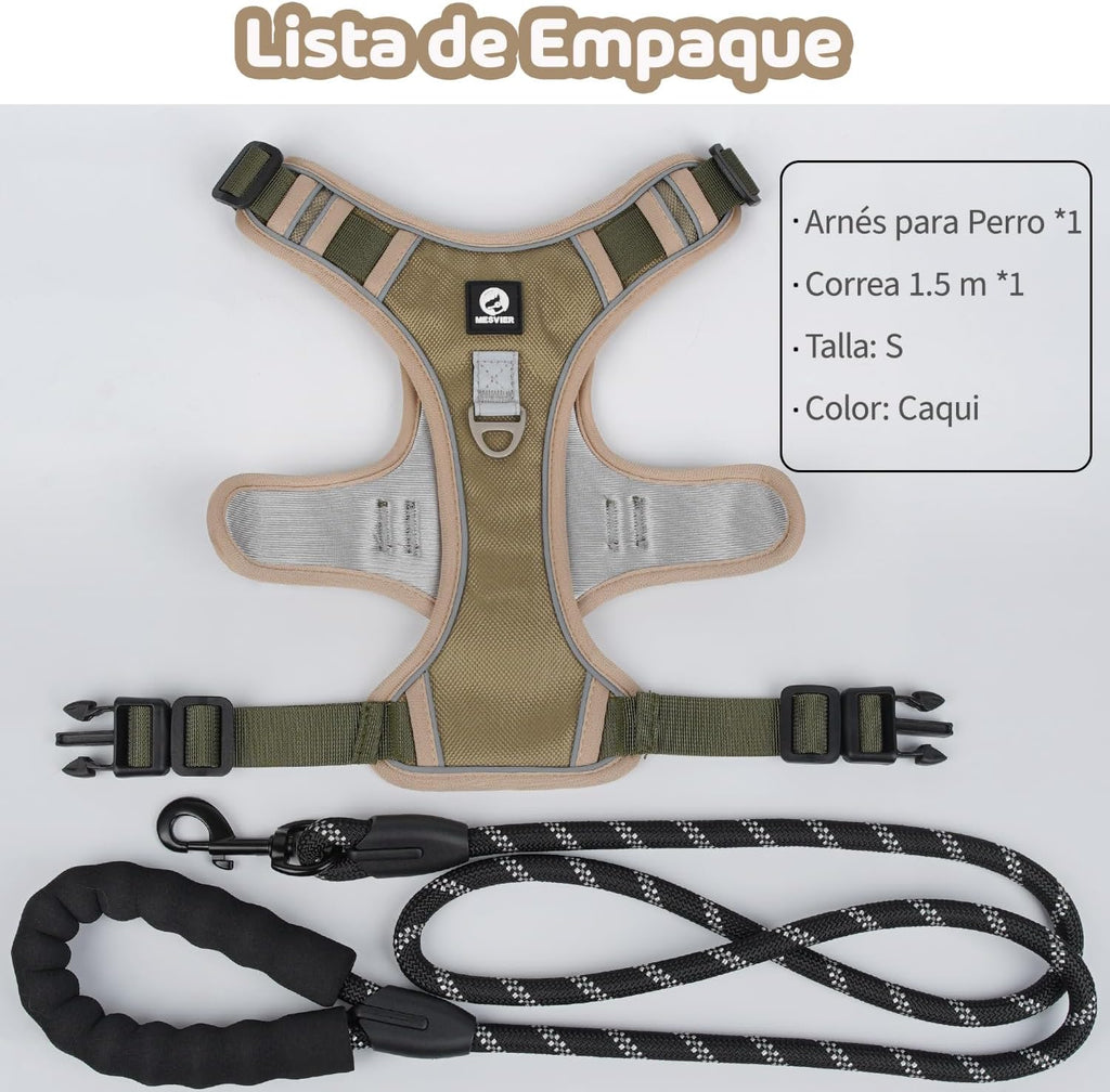 MESVIER Arnés para Perro Chico Mediano Grande con Correa 1.5m, Pechera para Perro Ajustable Reflectante Transpirable, Arneses para Perros Sin Tirones para Caminar Viajar Entrenar Perros Accesorios