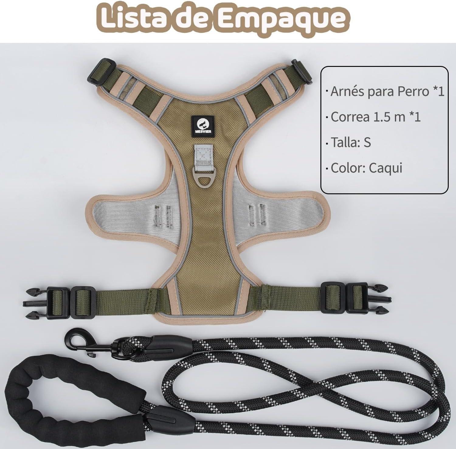 MESVIER Arnés para Perro Chico Mediano Grande con Correa 1.5m, Pechera para Perro Ajustable Reflectante Transpirable, Arneses para Perros Sin Tirones para Caminar Viajar Entrenar Perros Accesorios