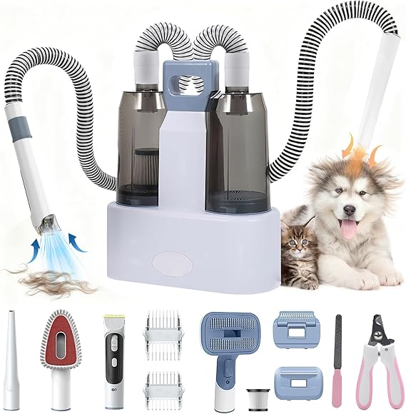8 en 1 Aspiradora y Secadora para Pelo de Perro Gato,2.5 L Grooming Kit de Aseo para Mascotas Aspiradora, Aspiradoras pelo de Mascota, Removedor de Pelo de Mascotas con 7 Herramientas Aseo y Cortauñas