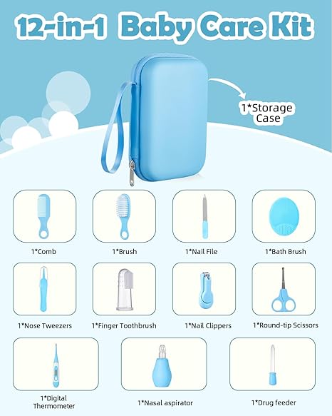 ictin Kit de Cuidado de la Salud del Bebé, Set de Cuidado para el Cabello y Uñas de Bebé, Juego de Seguridad y Salud para Recién Nacidos con Cepillo para el Pelo, Peine, Cortaúñas y Más