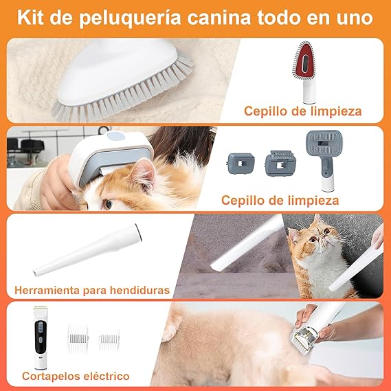 8 en 1 Aspiradora y Secadora para Pelo de Perro Gato,2.5 L Grooming Kit de Aseo para Mascotas Aspiradora, Aspiradoras pelo de Mascota, Removedor de Pelo de Mascotas con 7 Herramientas Aseo y Cortauñas