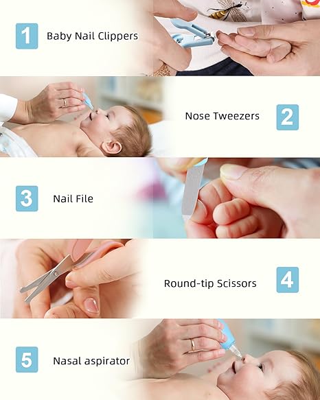 ictin Kit de Cuidado de la Salud del Bebé, Set de Cuidado para el Cabello y Uñas de Bebé, Juego de Seguridad y Salud para Recién Nacidos con Cepillo para el Pelo, Peine, Cortaúñas y Más