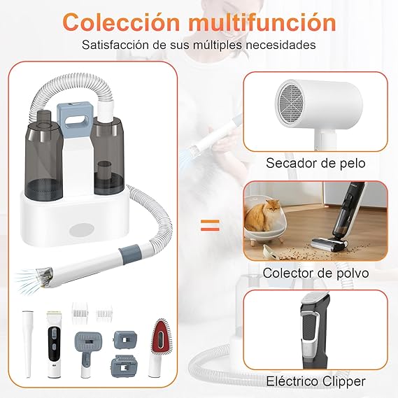 8 en 1 Aspiradora y Secadora para Pelo de Perro Gato,2.5 L Grooming Kit de Aseo para Mascotas Aspiradora, Aspiradoras pelo de Mascota, Removedor de Pelo de Mascotas con 7 Herramientas Aseo y Cortauñas