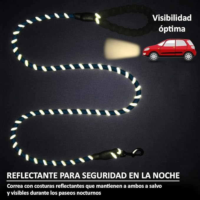Wolfi Set de 2 Correas para Perro de 1.5 M con Mango Acolchado y Costuras Reflejantes para Perros, Incluye dispensador de Bolsas para excremento de Perro y Plato Plegable (Negro y Negro)